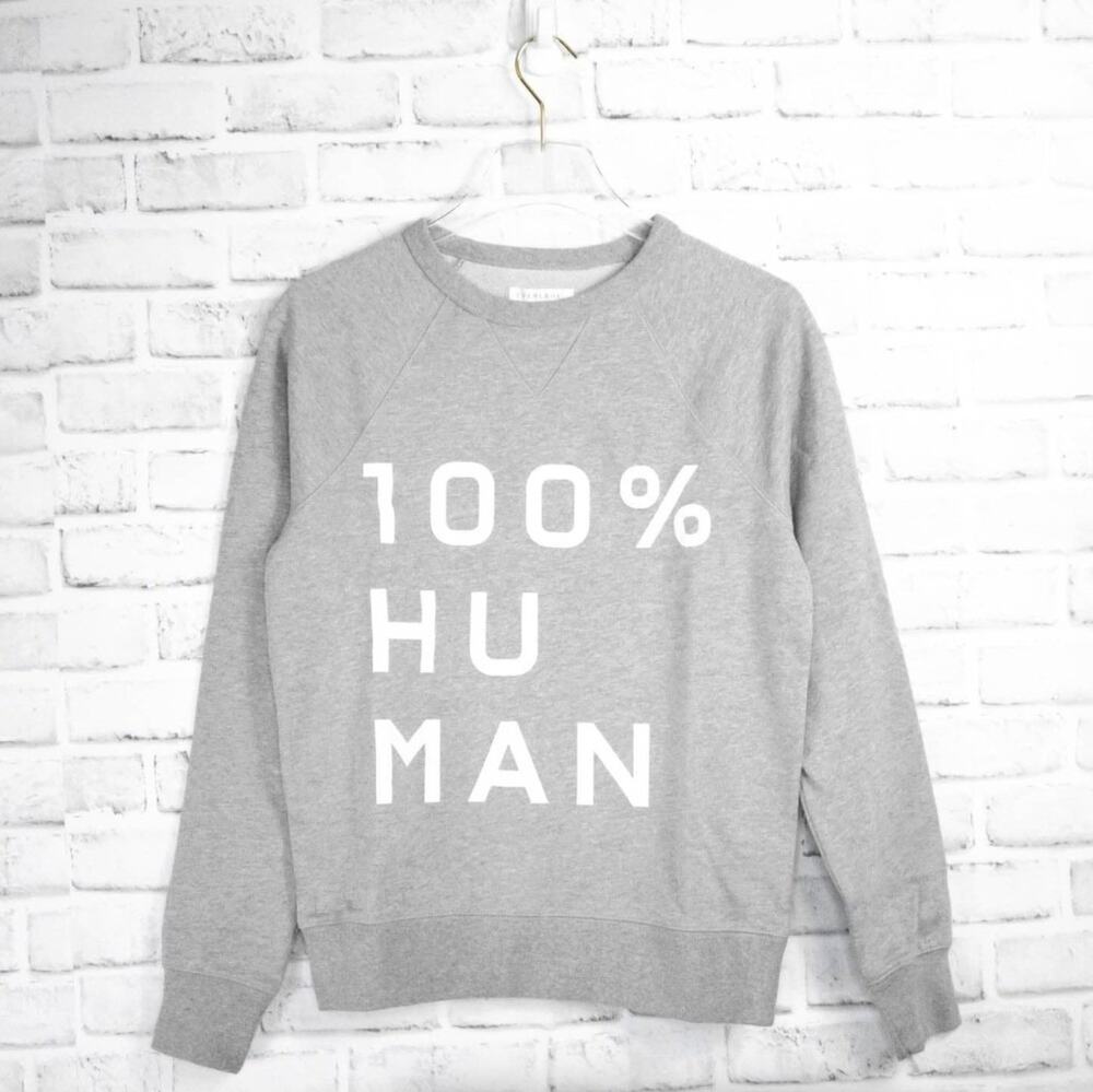 Everlane Women Sweatshirt Size XXS Gray Graphic Shirt Long Sleeve Crew Neck